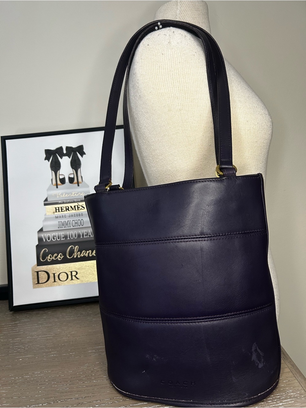COACH Vintage Tribeca Purple Glove-Tanned Leather Bleeker Bucket Shoulder Bag - Picture 3 of 13